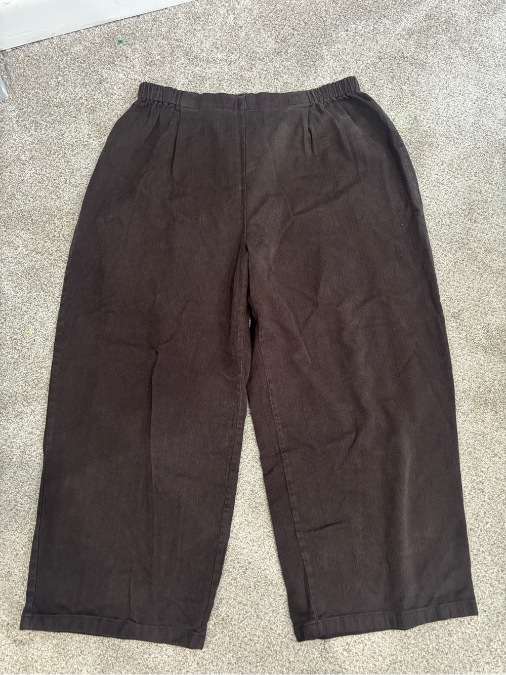 Flax wide leg cropped pants M pull on Lagenlook cotton blend boho